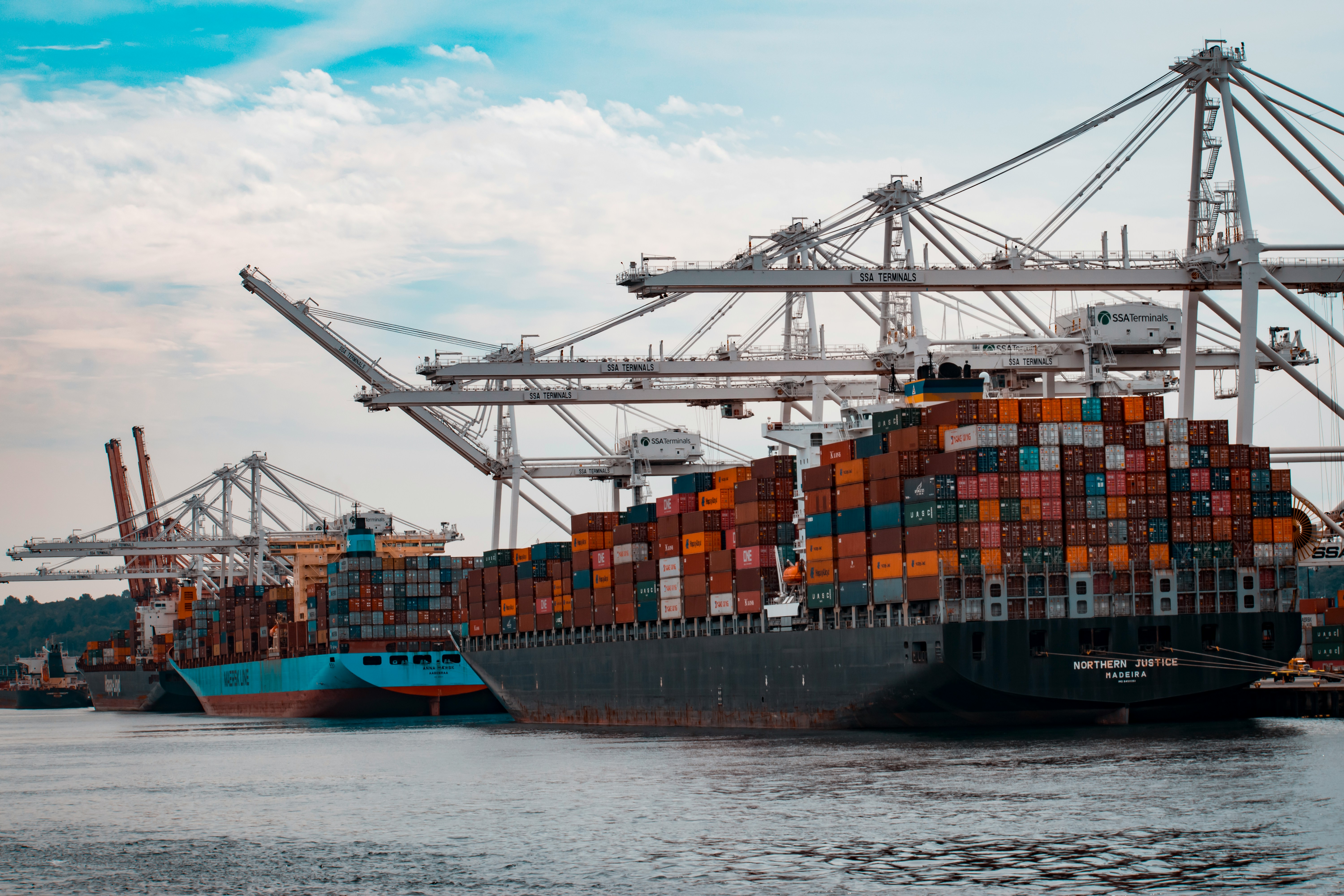 Cargo ships staged for freight movement